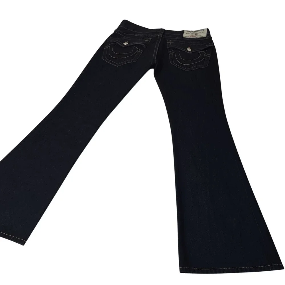 True Religion Straight Leg Jeans Mens 32 Dark Wash Indigo Horseshoe Flap Pocket